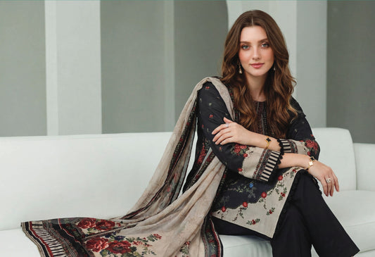 Midnight Noir_printed lawn with chiffon dubatta