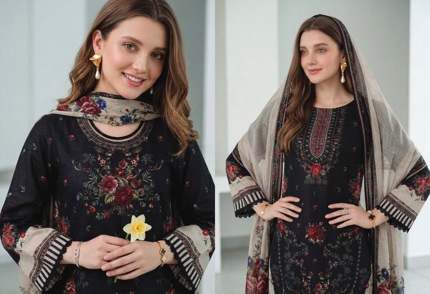 Midnight Noir_printed lawn with chiffon dubatta