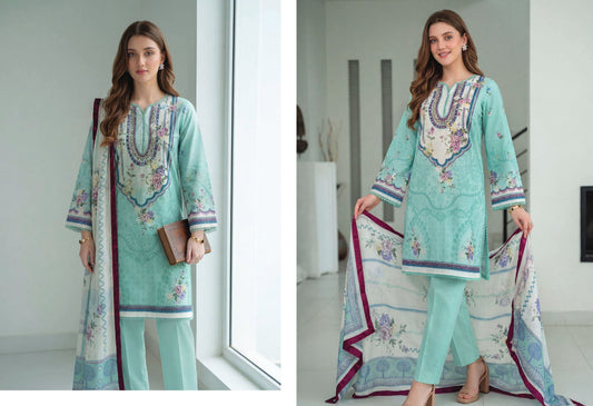 Seafoam Mint Unstitched printed lawn
