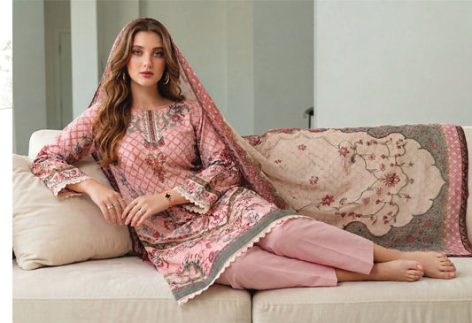 Rose Blush in printed lawn with chiffon dubatta