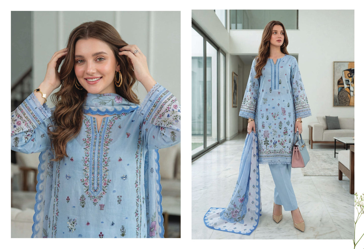 Sky Serenity – Printed Lawn Suit with Printed Chiffon Dupatta