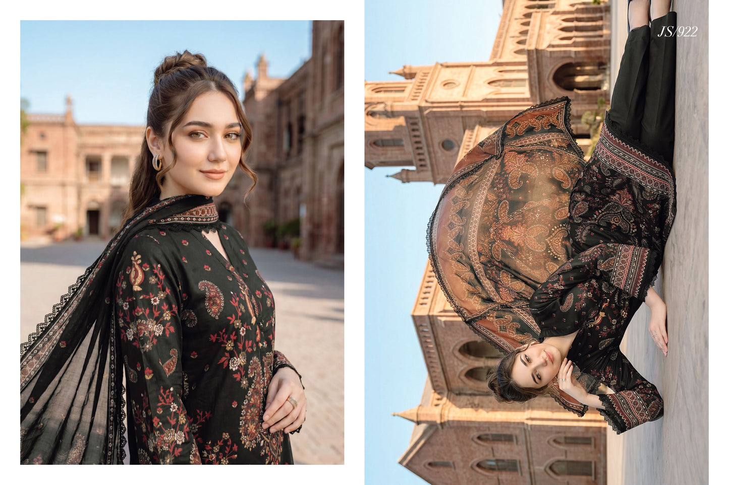 Midnight Black Floral Printed Lawn Suit with Printed Lawn Dupatta
