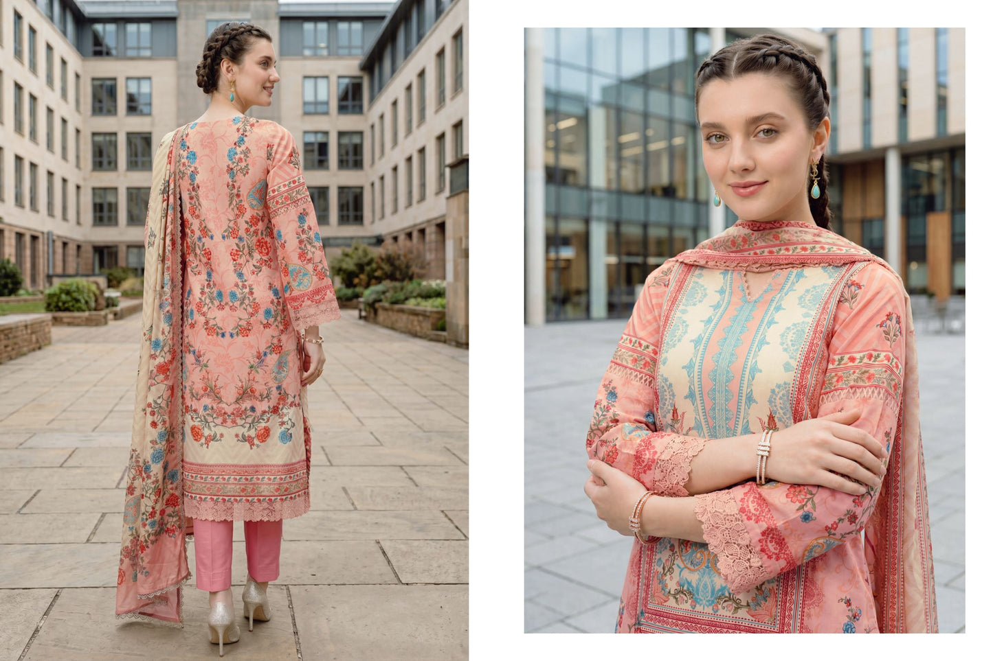 Peach Garden Printed Lawn Suit with Printed Lawn Dupatta