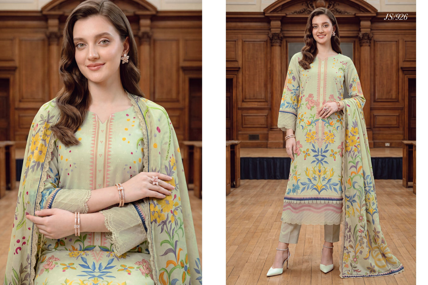 Pastel Lime Floral Printed Lawn Suit with Printed Lawn Dupatta