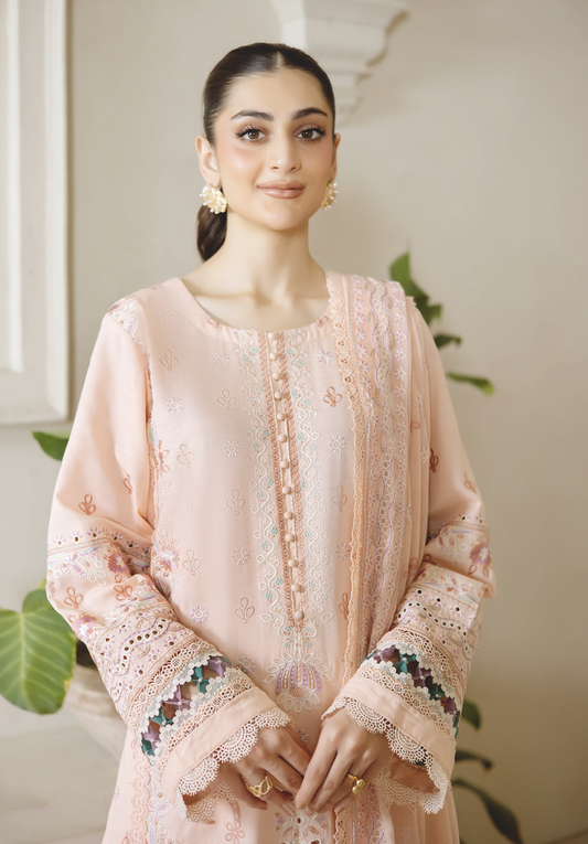 Luxury Resham Embroidered Karandi Dress | Embroidered Bamber Chiffon Dupatta | Winter Wear