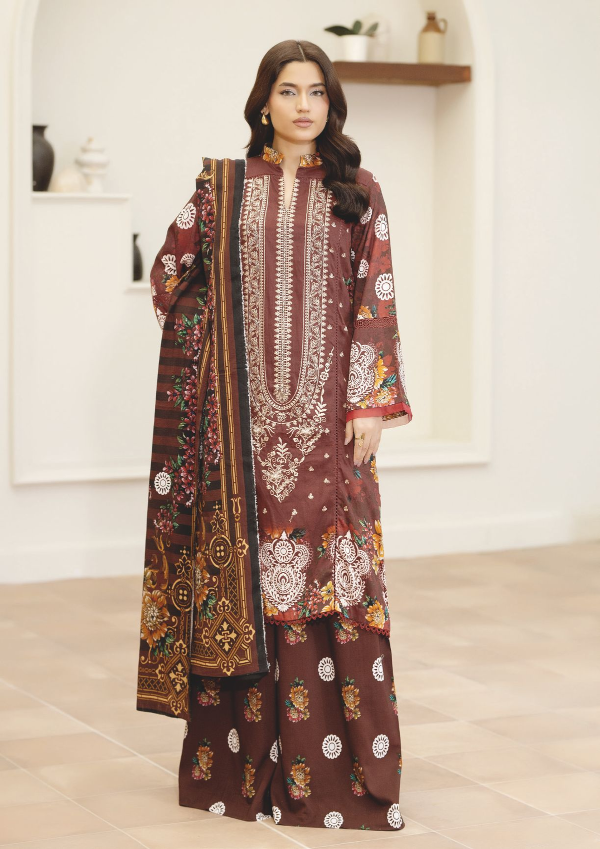 Embroidered Luxury Staple Slub Suit with Printed Shawal – Timeless Pakistani Winter Wear