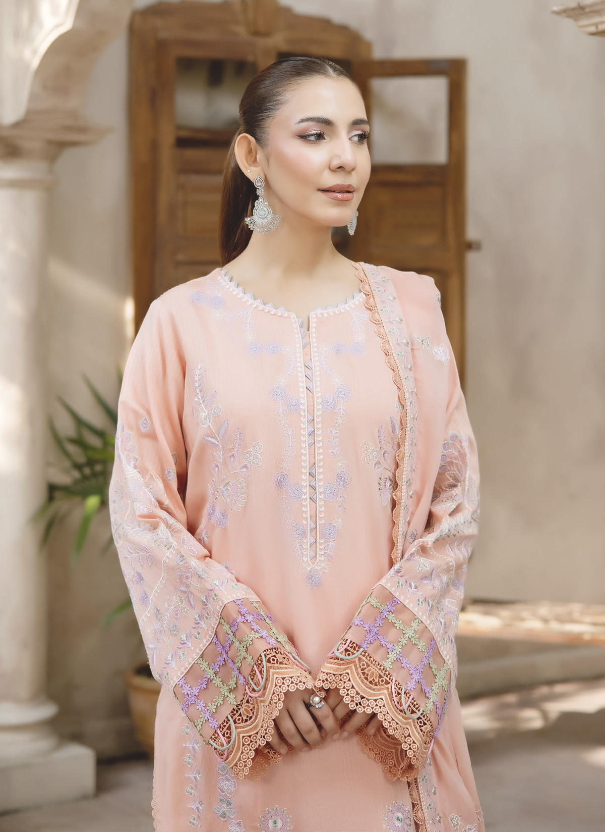 Premium Embroidered Silk Viscose 3-Piece Suit with Chiffon Dupatta