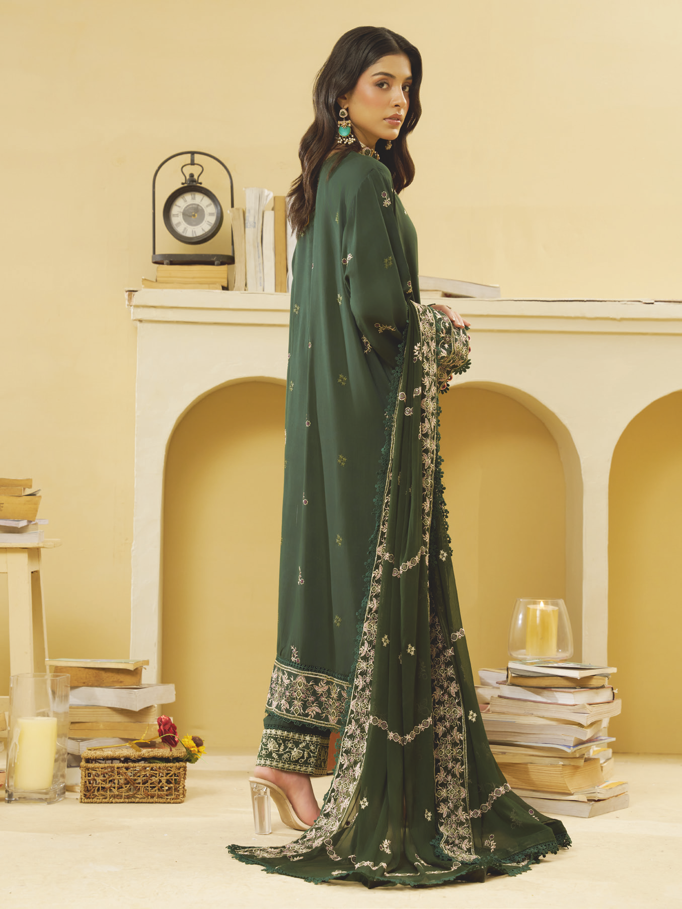 Designer Embroidered Silk Viscose Dress | Premium Bamber Chiffon Dupatta | Pakistani Winter Fashion