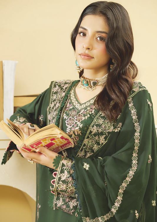 Designer Embroidered Silk Viscose Dress | Premium Bamber Chiffon Dupatta | Pakistani Winter Fashion