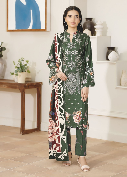 Embroidered Staple Slub 3-Piece with Printed Shawal – Elegant Winter Outfit