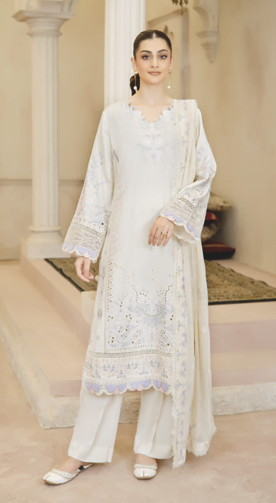 Elegant Embroidered Resham Karandi 3PC | Premium Bamber Chiffon Dupatta | Winter Collection