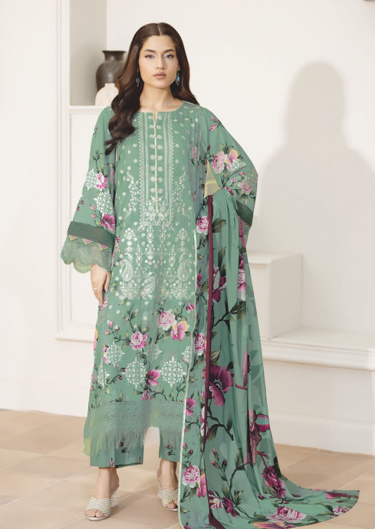 Luxury Staple Slub Embroidered Suit with Printed Shawal – Festive Winter Wear