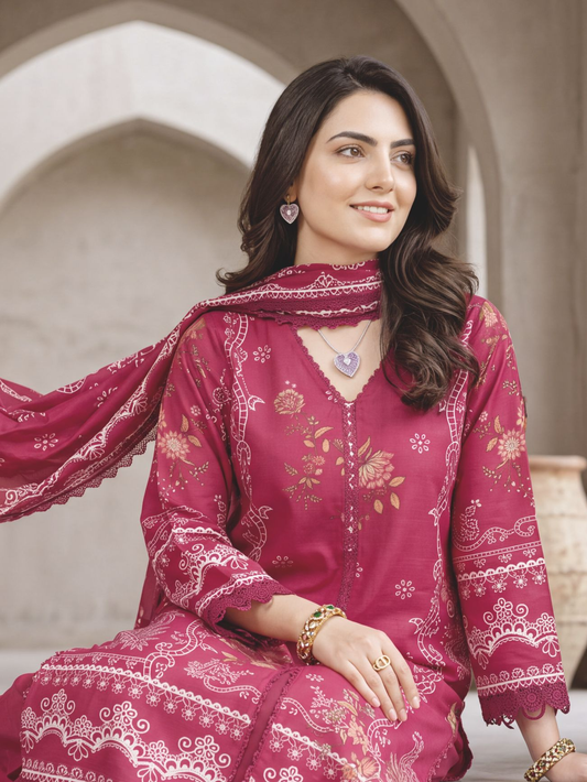 Stylish Printed Winter Dress with Beautiful Matching Shawl