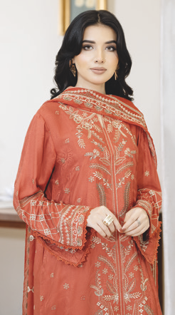 Embroidered Silk Viscose 3 Piece Suit with Embroidered Bamber Chiffon Dupatta