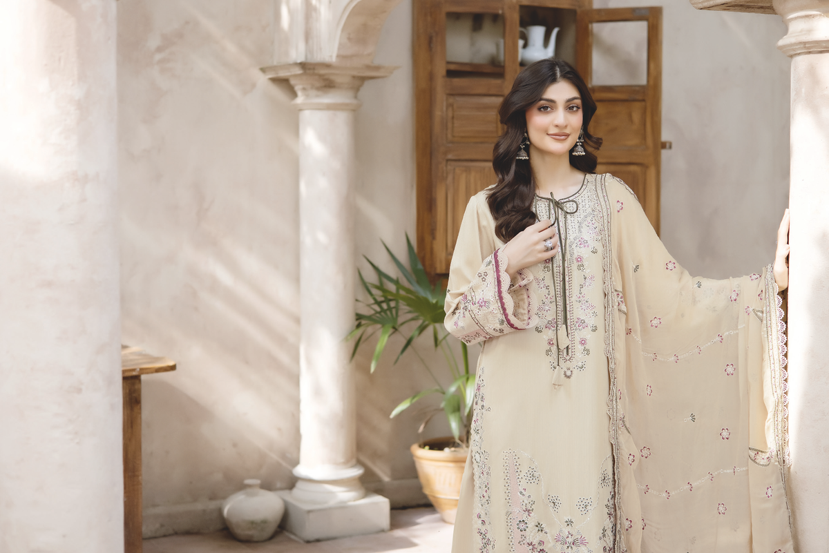 Embroidered Silk Viscose with Embroidered Bamber Chiffon Dupatta