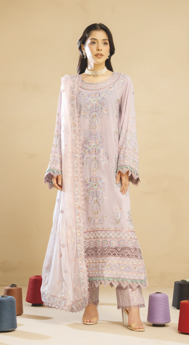 Designer Embroidered Karandi Suit for Women | Resham Embroidery & Bamber Chiffon Dupatta