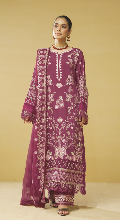 Embroidered Silk Viscose 3 Piece Suit with Embroidered Bamber Chiffon Dupatta