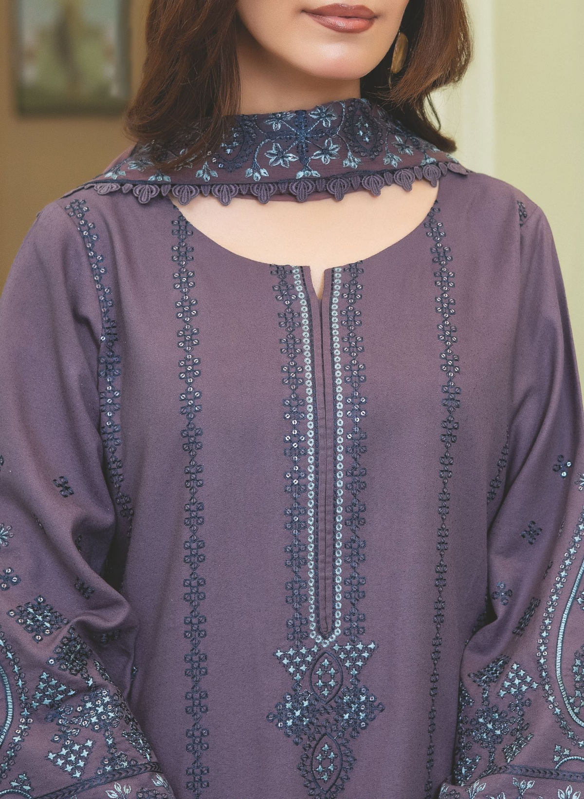 Embroidered Resham Karandi 3-Piece Suit with Bamber Chiffon Dupatta