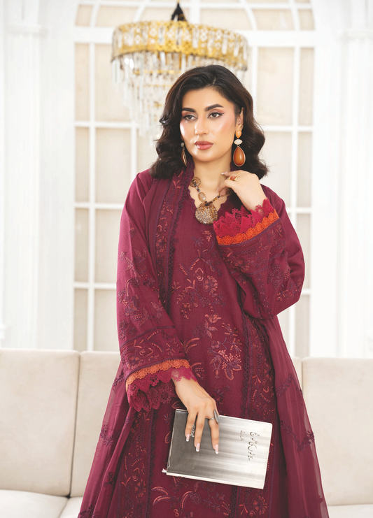 Embroidered Resham Karandi 3 Piece Suit with Chiffon Dupatta