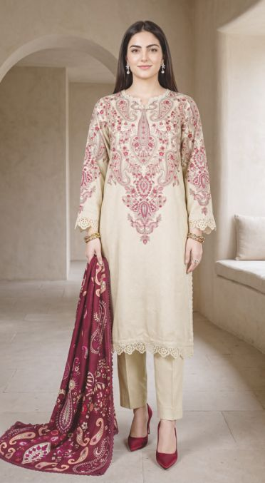 Stylish Printed Winter Dress with Beautiful Matching Shawl