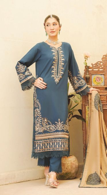 Elegant Embroidered Winter Collection with Jacquard Wool Shawl