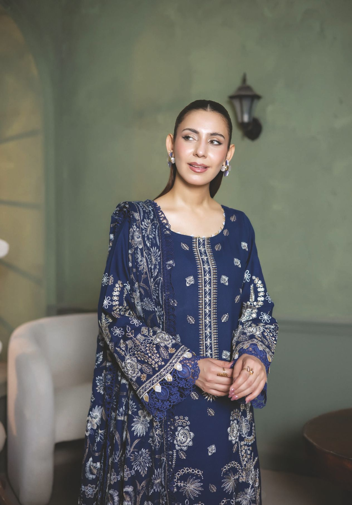 Embroidered Winter Wear with Exquisite Luxury Shawl
