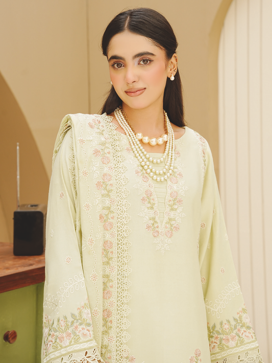 Elegant Embroidered Peach Leather Dress with Matching Wool Shawl