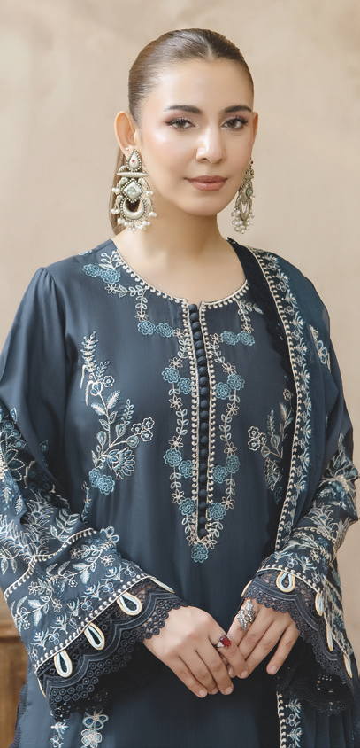 Luxury Embroidered Silk Viscose Suit with Chiffon Dupatta