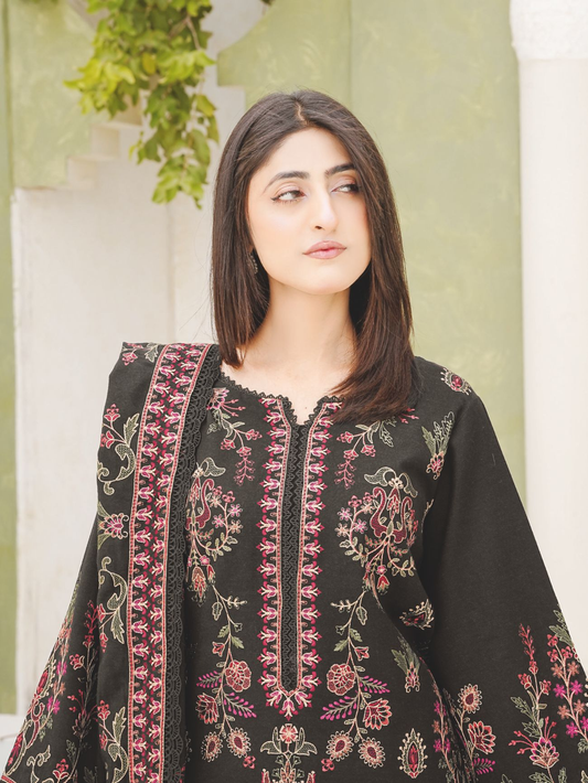 Designer Peach Leather Suit with Embroidered Luxury Winter Shawl