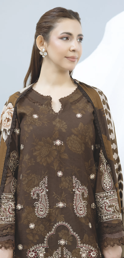 Embroidered Luxury Staple Slub 3-Piece Suit with Printed Shawl & Trousers