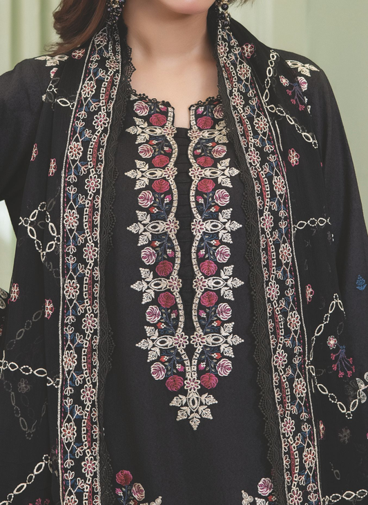 Elegant Resham Karandi Winter Suit with Embroidered Dupatta