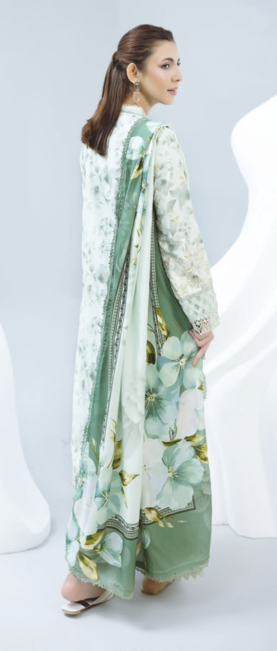 Embroidered Luxury Slub 3-Piece Dress with Printed Shawl and Trousers