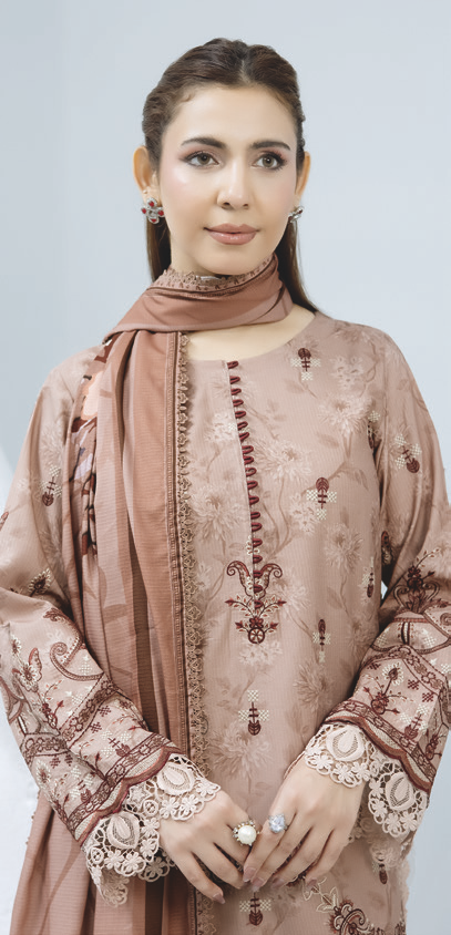 Embroidered Staple Slub Outfit with Elegant Printed Shawl and Trousers