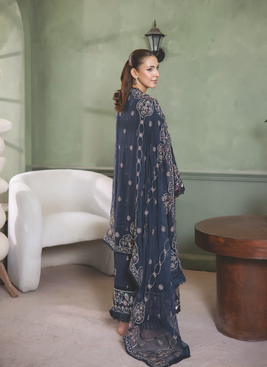 Premium Resham Karandi Suit with Embroidered Bamber Chiffon Dupatta