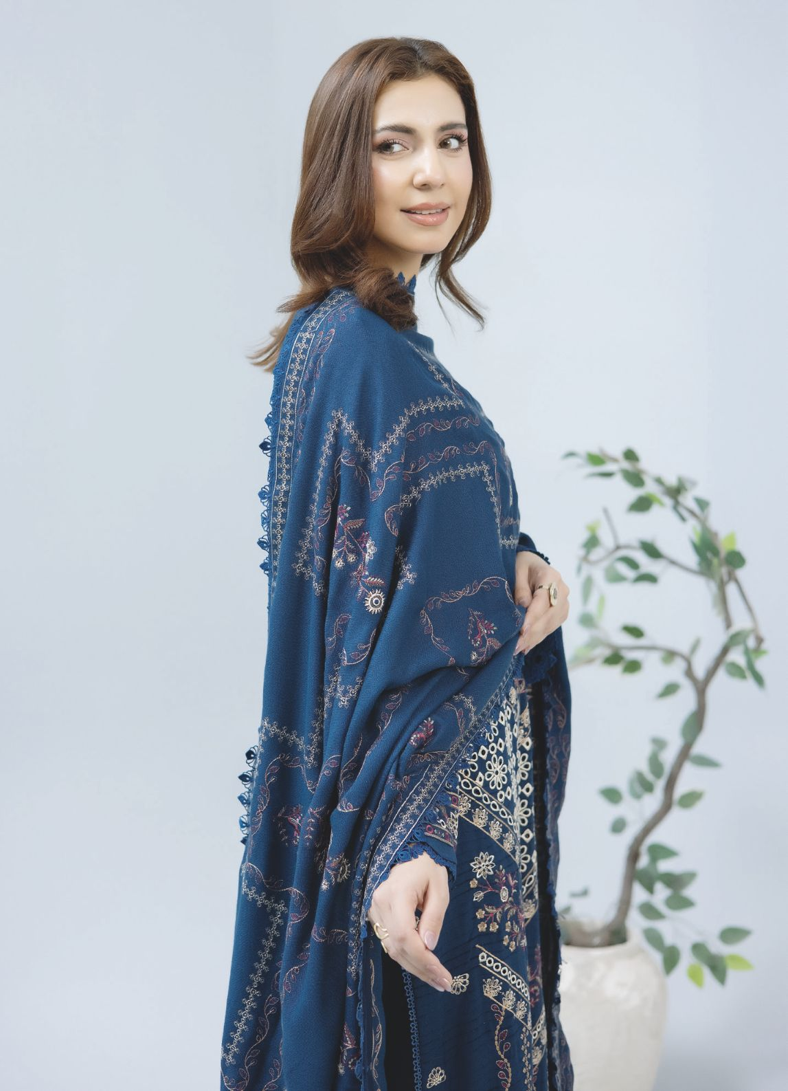 Premium Winter Collection – Embroidered 3-Piece Suit with Wool Shawl