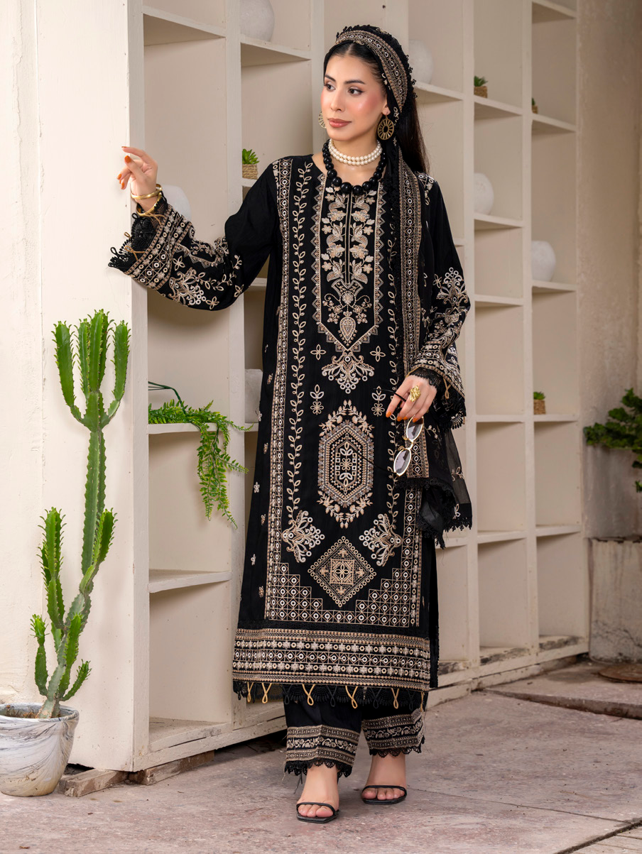 Embroidered Silk Viscose with Bamber Chiffon Dupattas