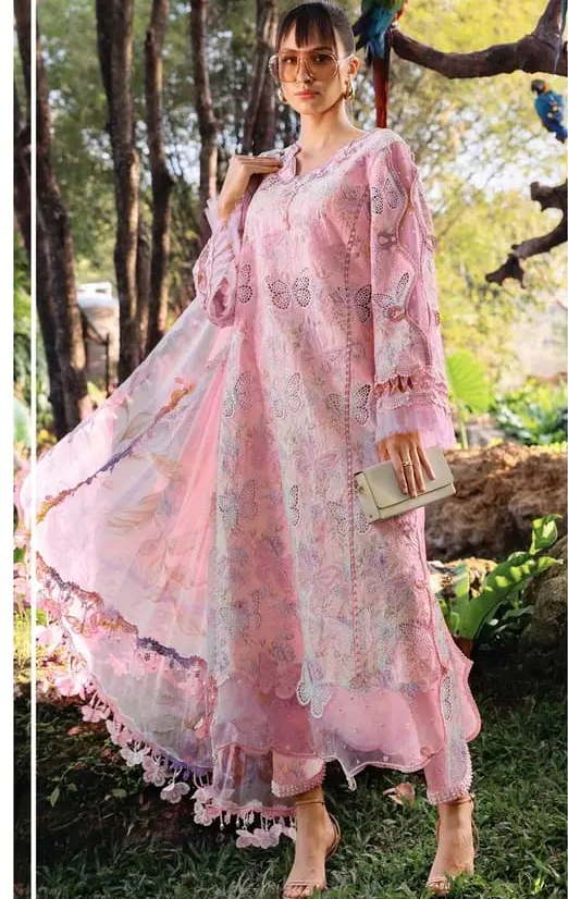 Butterfly Dress Women Maria B Style 3 Piece Lawn Suit Embroidered Front Chiffon Dupatta Cambric Trouser Trendy Summer