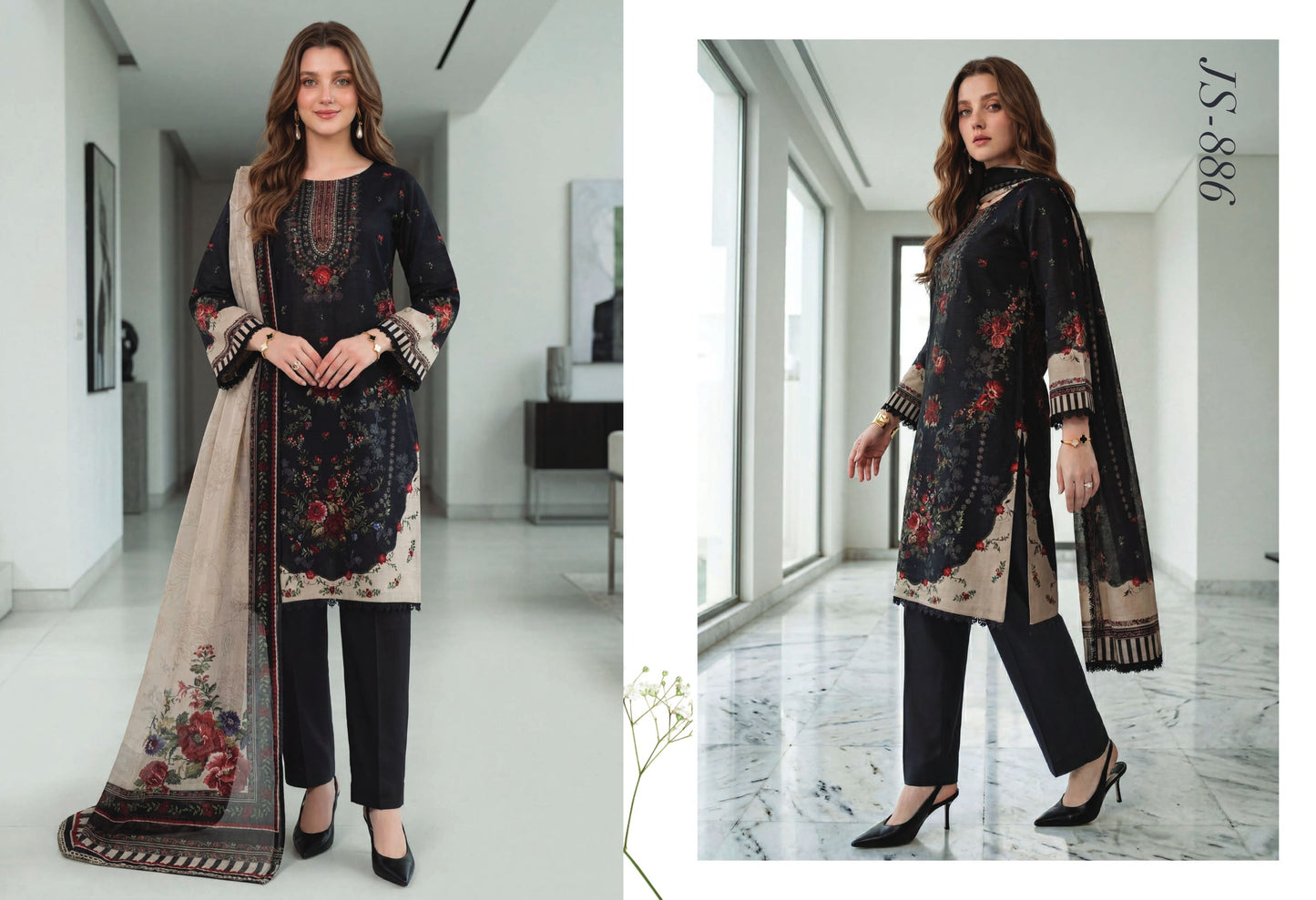 Midnight Noir_printed lawn with chiffon dubatta