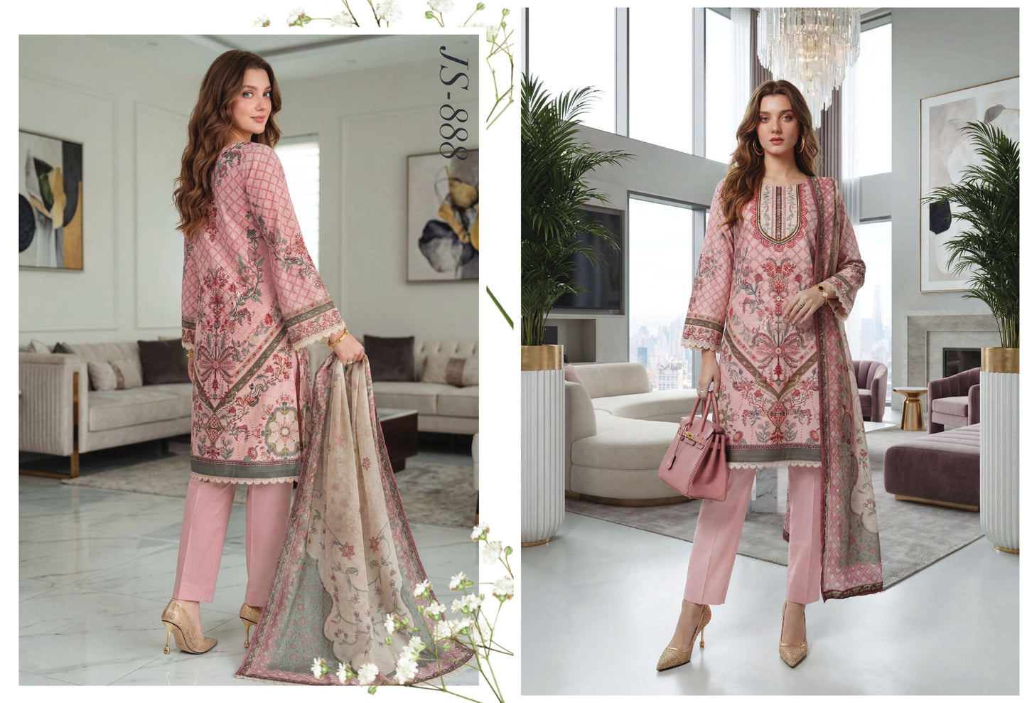 Rose Blush in printed lawn with chiffon dubatta