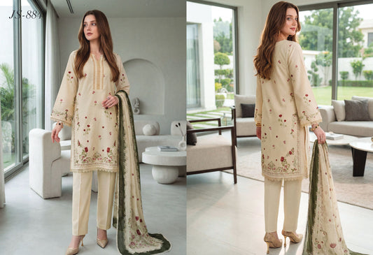 printed lawn with printed chiffon dupatta _Ivory Bloom