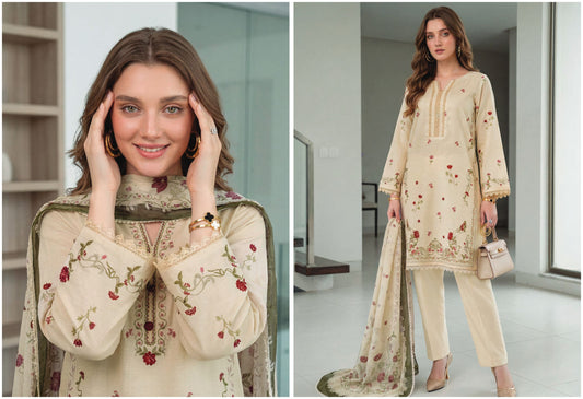 printed lawn with printed chiffon dupatta _Ivory Bloom