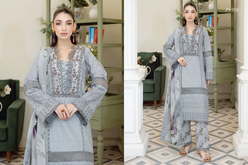 Pearl Grey_ chikenkari unstitched 3 pieces suit