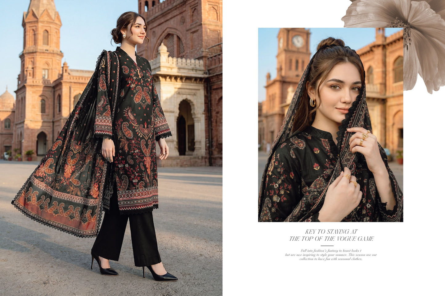 Midnight Black Floral Printed Lawn Suit with Printed Lawn Dupatta