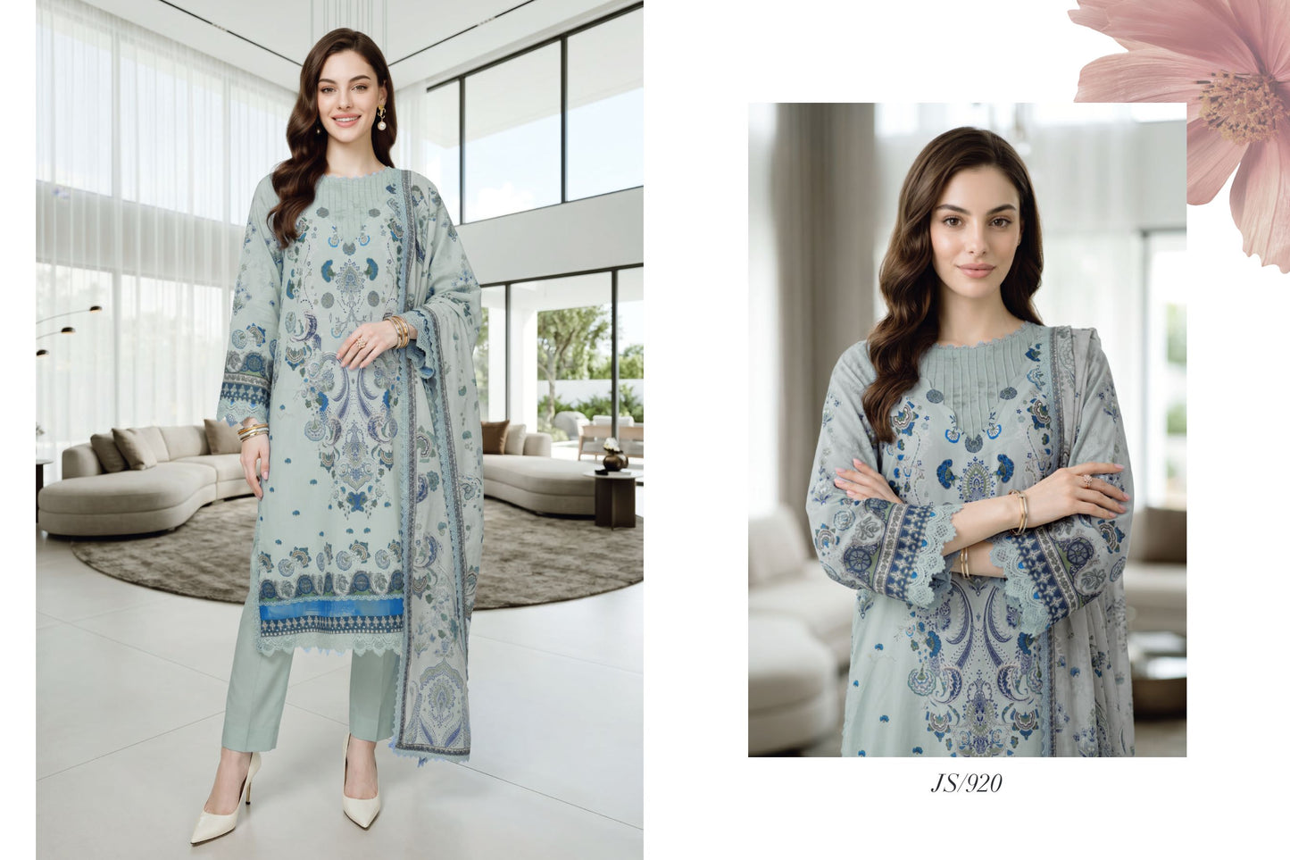Sky Blue Floral Printed Lawn Suit with Printed Lawn Dupatta