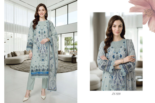 Sky Blue Floral Printed Lawn Suit with Printed Lawn Dupatta