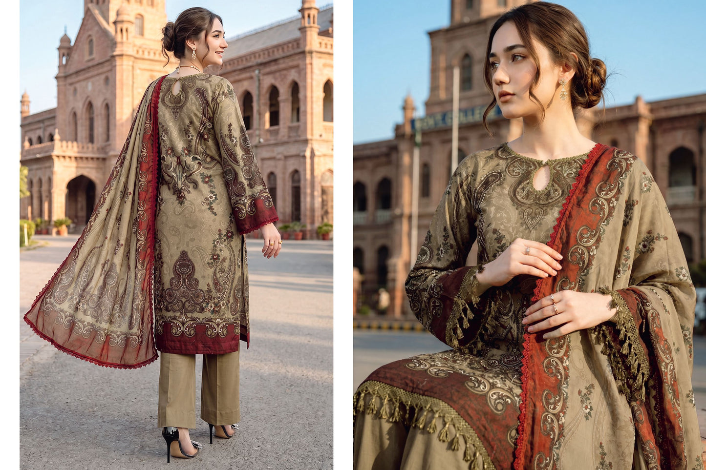 Beige Blossom Printed Lawn with Printed Lawn Dupatta