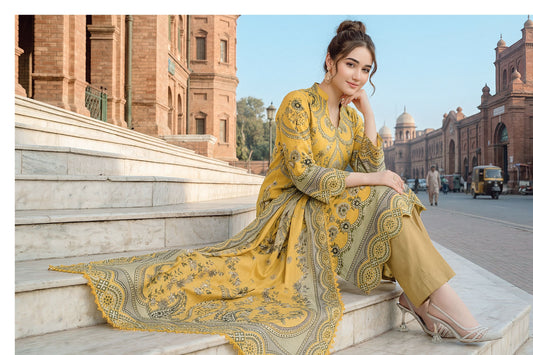 Mustard Bloom Printed Lawnwith Printed Lawn Dupatta