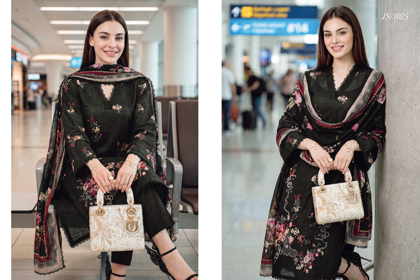 Black Printed Lawn with Chiffon Dupatta