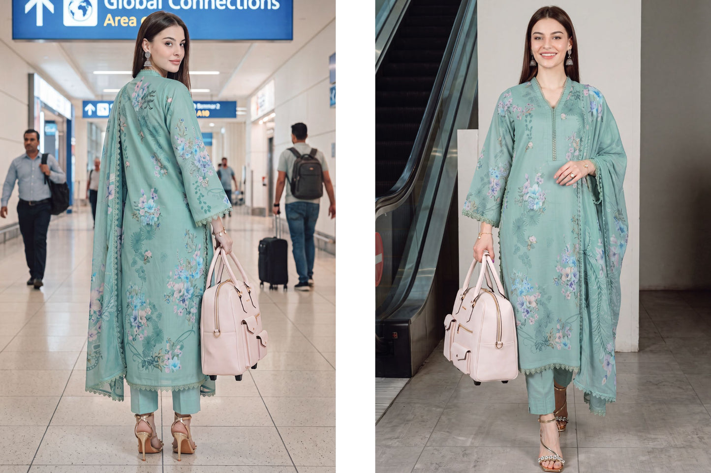 Printed Lawn with Chiffon Dupatta-Mint green