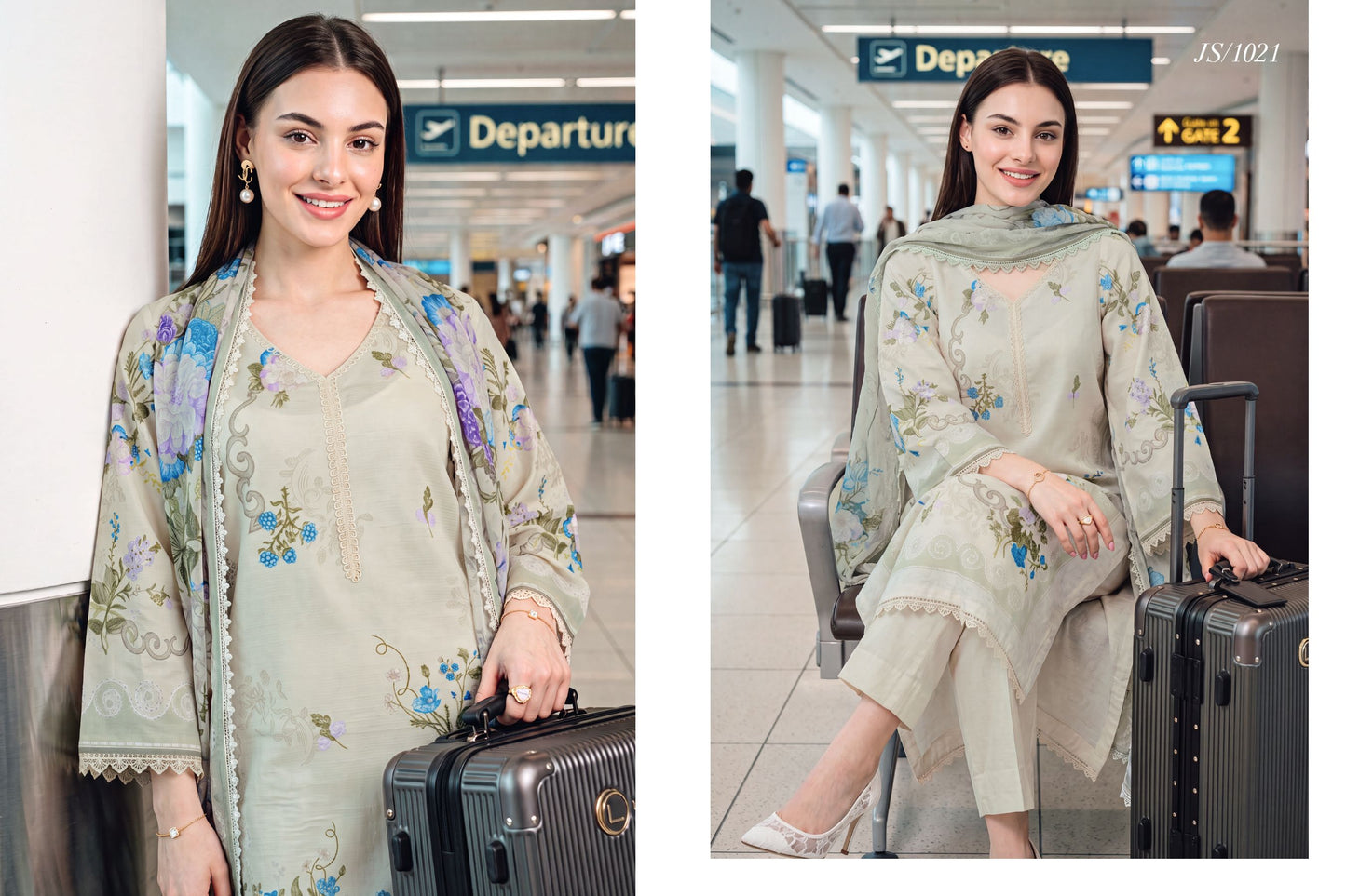 Unstitched  Printed Lawn with Chiffon Dupatta